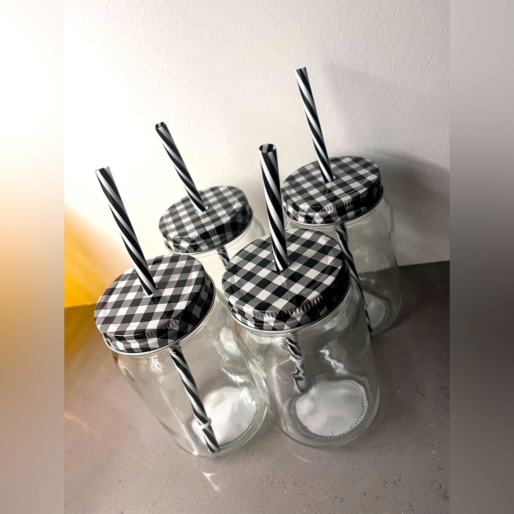 NWT Mason Jar Drink Set farmhouse vibe with Stickers to Personalize straws